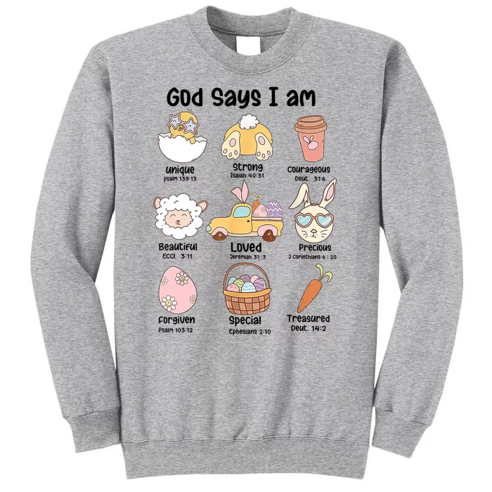 Retro God Says I Am Christian Jesus Happy Easter Day Bunny Tall Sweatshirt