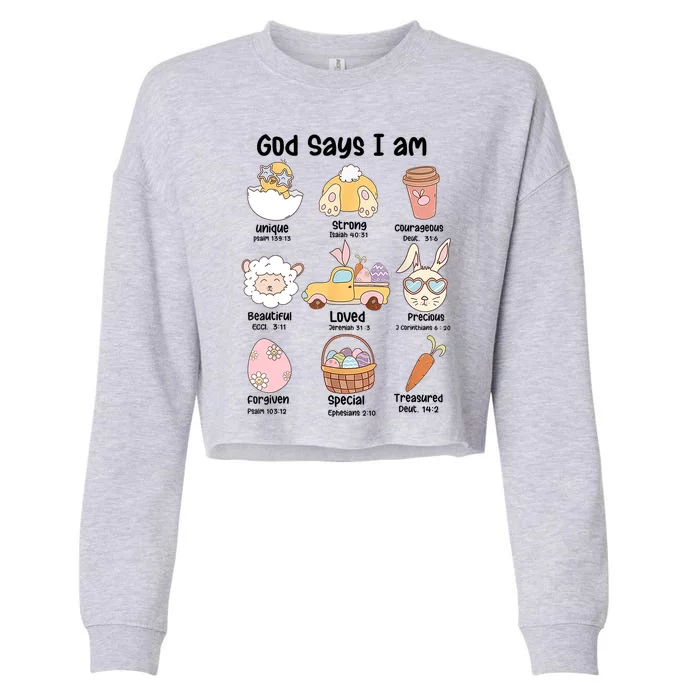 Retro God Says I Am Christian Jesus Happy Easter Day Bunny Cropped Pullover Crew