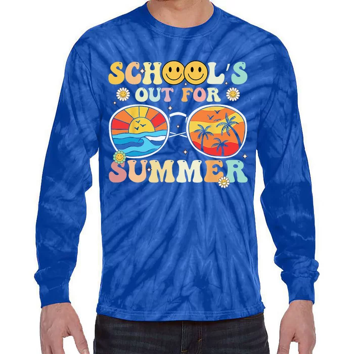 Retro Groovy School's Out For Summer Graduation Teacher Tie-Dye Long Sleeve Shirt