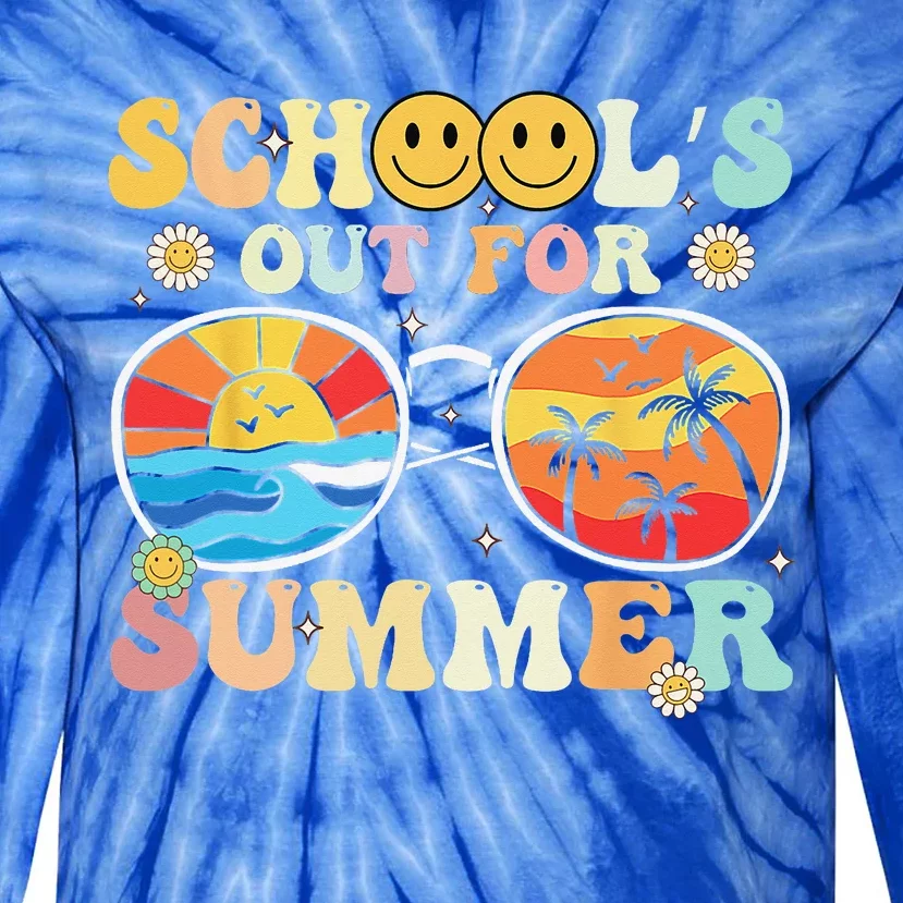 Retro Groovy School's Out For Summer Graduation Teacher Tie-Dye Long Sleeve Shirt