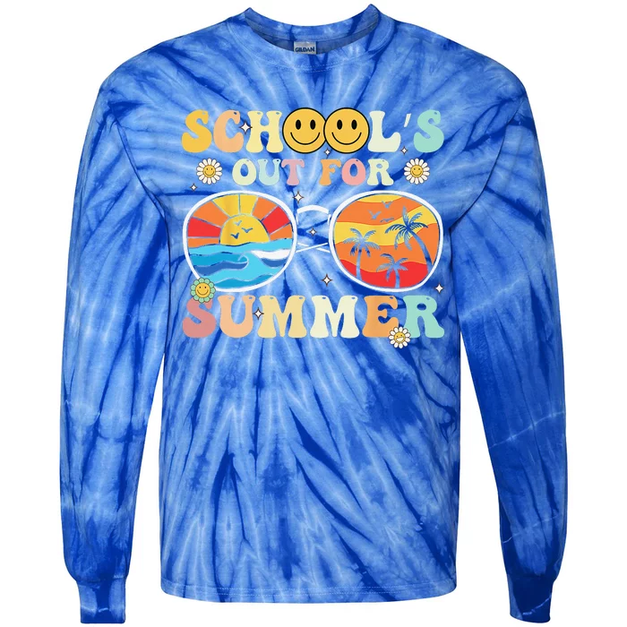 Retro Groovy School's Out For Summer Graduation Teacher Tie-Dye Long Sleeve Shirt