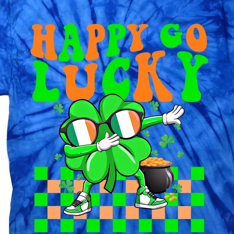 Retro Groovy Shamrock Dabbing Happy Go Lucky St Patricks Day Gift Tie-Dye T-Shirt