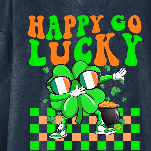 Retro Groovy Shamrock Dabbing Happy Go Lucky St Patricks Day Gift Hooded Wearable Blanket