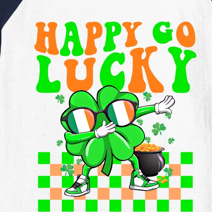 Retro Groovy Shamrock Dabbing Happy Go Lucky St Patricks Day Gift Baseball Sleeve Shirt