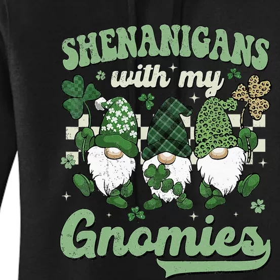 Retro Groovy St Patricks Day Shenanigans With My Gnomies Women's Pullover Hoodie