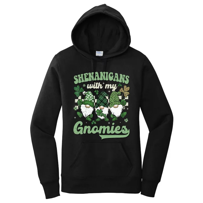 Retro Groovy St Patricks Day Shenanigans With My Gnomies Women's Pullover Hoodie