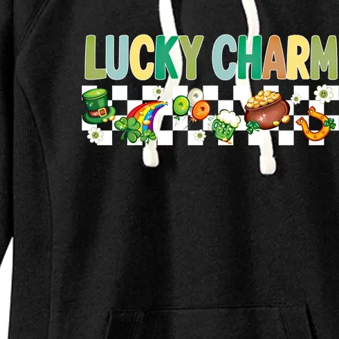 Retro Groovy St Patrick's Day Happy Go Lucky Charm Shamrock Cute Gift Women's Fleece Hoodie