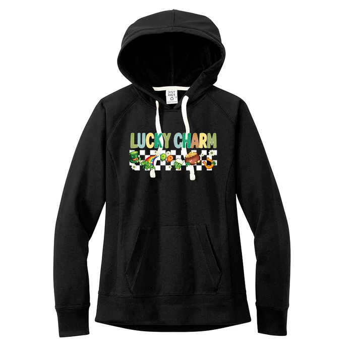 Retro Groovy St Patrick's Day Happy Go Lucky Charm Shamrock Cute Gift Women's Fleece Hoodie