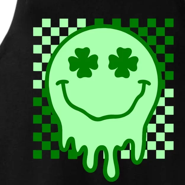 Retro Groovy Smile Face St Patricks Day Hippie Ladies Tri-Blend Wicking Tank