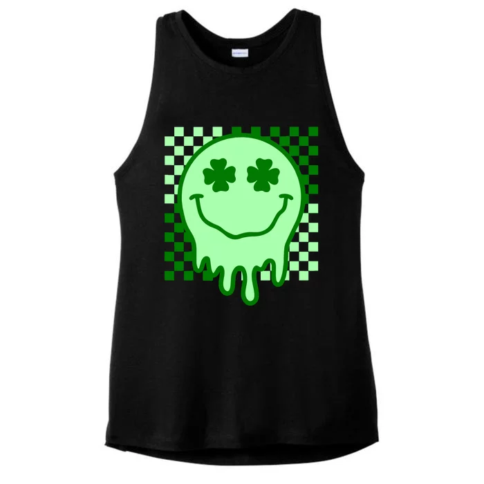 Retro Groovy Smile Face St Patricks Day Hippie Ladies Tri-Blend Wicking Tank