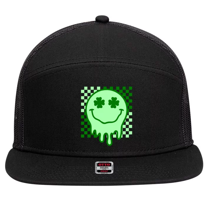 Retro Groovy Smile Face St Patricks Day Hippie 7 Panel Mesh Trucker Snapback Hat