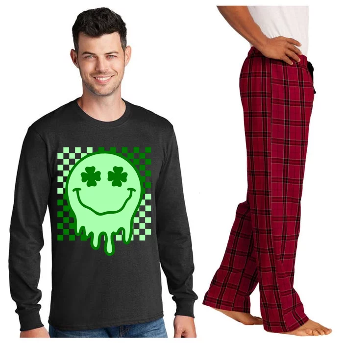 Retro Groovy Smile Face St Patricks Day Hippie Long Sleeve Pajama Set