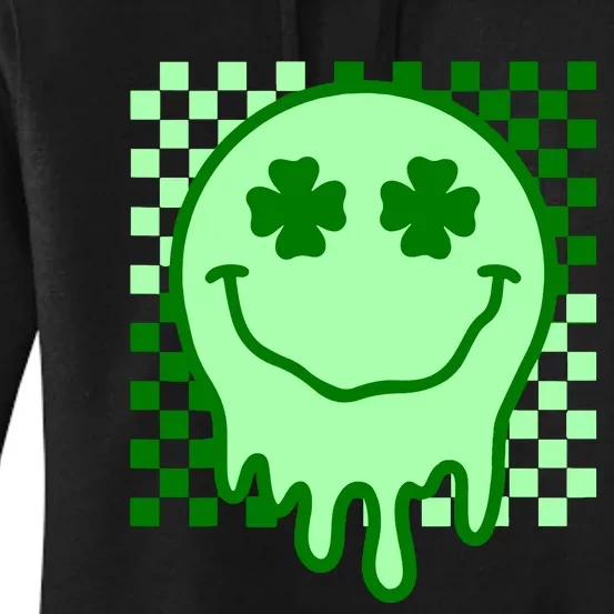 Retro Groovy Smile Face St Patricks Day Hippie Women's Pullover Hoodie