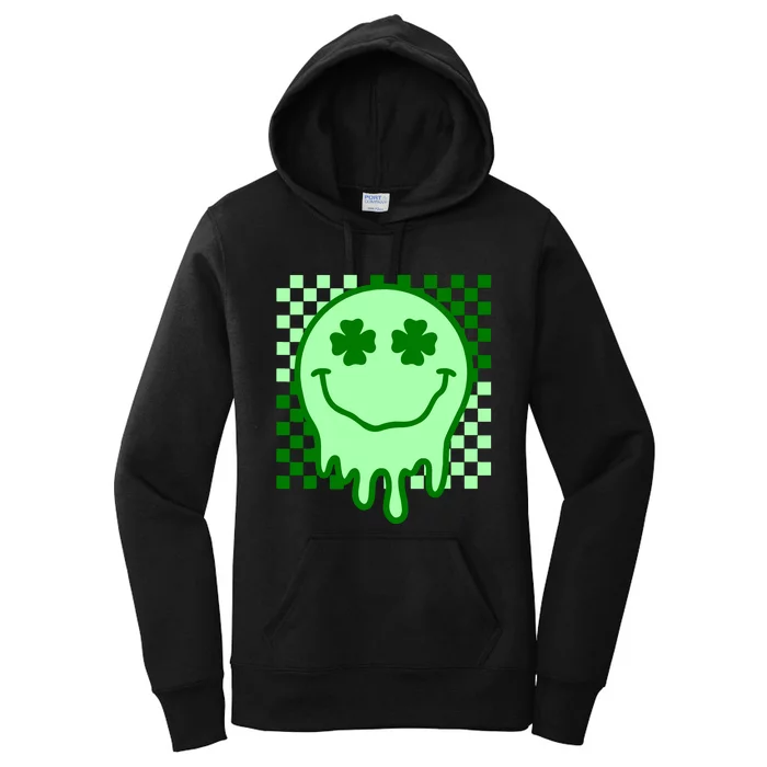 Retro Groovy Smile Face St Patricks Day Hippie Women's Pullover Hoodie