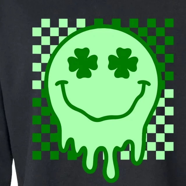 Retro Groovy Smile Face St Patricks Day Hippie Cropped Pullover Crew