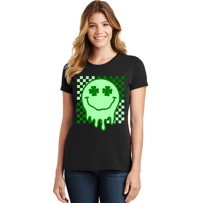 Retro Groovy Smile Face St Patricks Day Hippie Women's T-Shirt