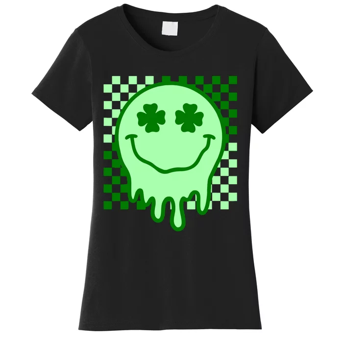 Retro Groovy Smile Face St Patricks Day Hippie Women's T-Shirt