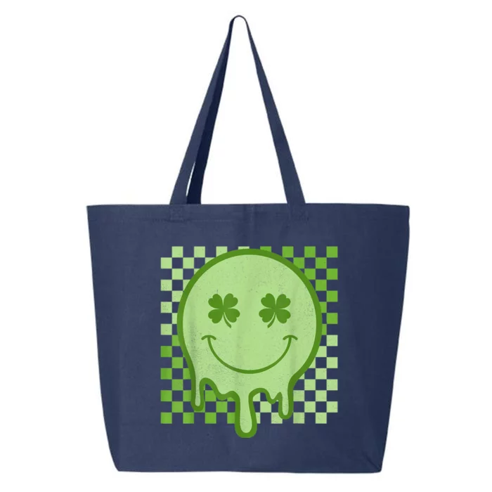 Retro Groovy St Patrick Day Hippie Smile Shamrock Funny 25L Jumbo Tote