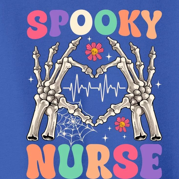 Retro Groovy Spooky Nurse Skeleton Hand Heart Halloween Day Gift Toddler T-Shirt