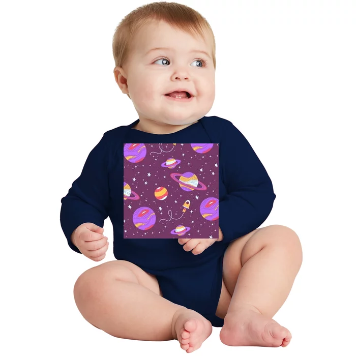 Retro Galaxy Spaceship Baby Long Sleeve Bodysuit