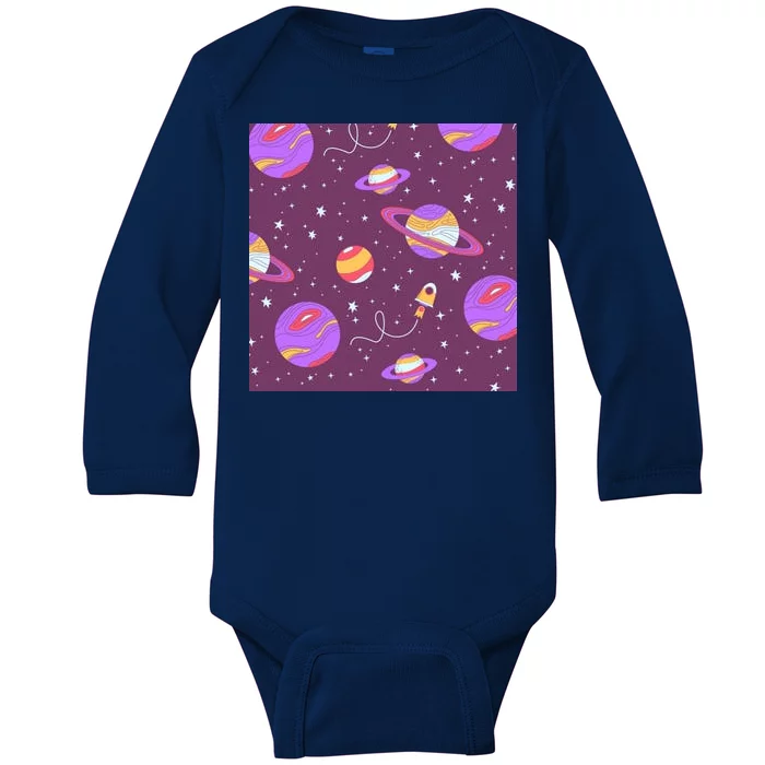 Retro Galaxy Spaceship Baby Long Sleeve Bodysuit