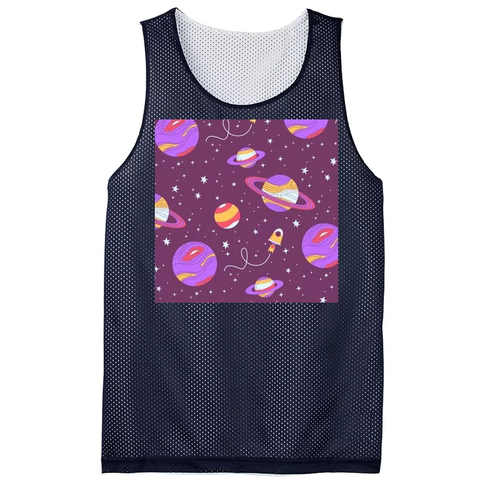 Retro Galaxy Spaceship Mesh Reversible Basketball Jersey Tank