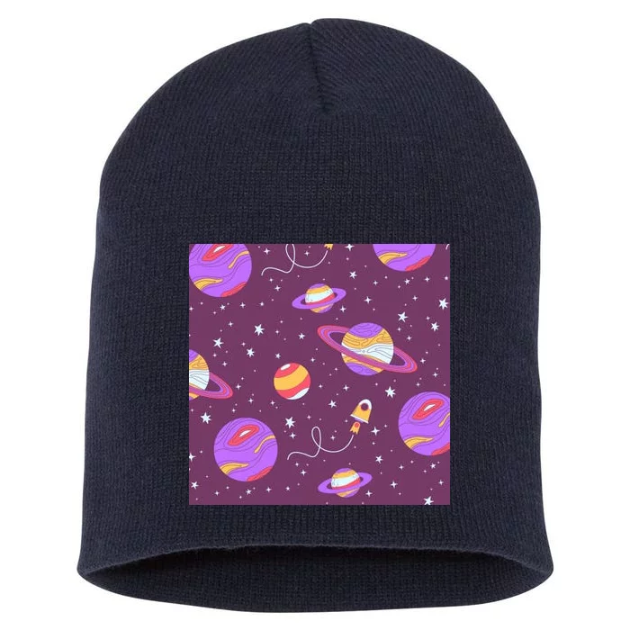 Retro Galaxy Spaceship Short Acrylic Beanie