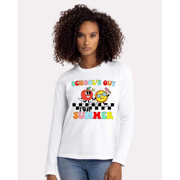 Retro Groovy School's Out For Summer Graduation Teacher Womens Cotton Relaxed Long Sleeve T-Shirt