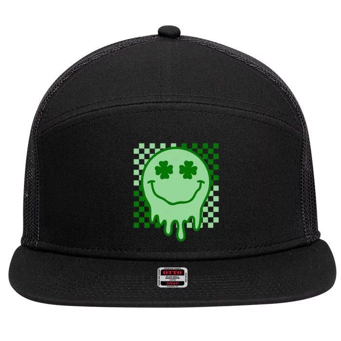 Retro Groovy Smile Face St Patricks Day Hippie 7 Panel Mesh Trucker Snapback Hat