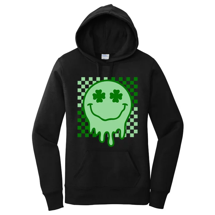 Retro Groovy Smile Face St Patricks Day Hippie Women's Pullover Hoodie