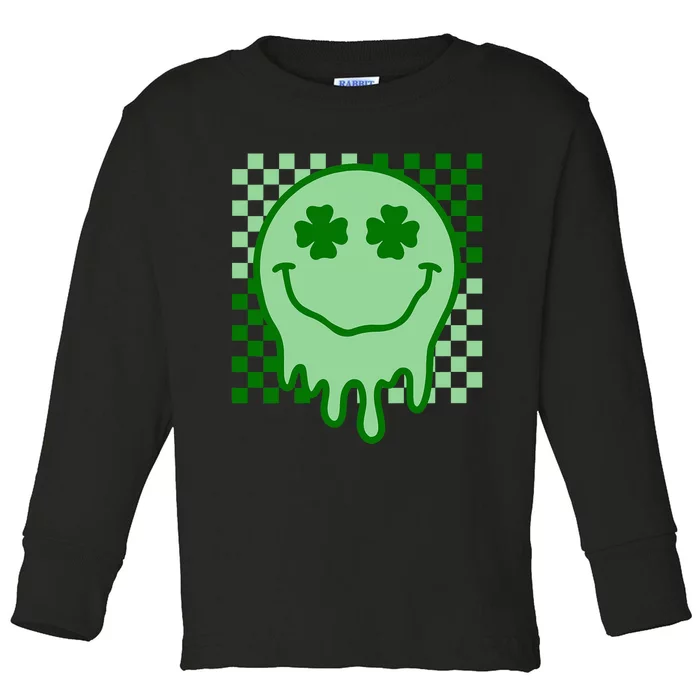 Retro Groovy Smile Face St Patricks Day Hippie Toddler Long Sleeve Shirt