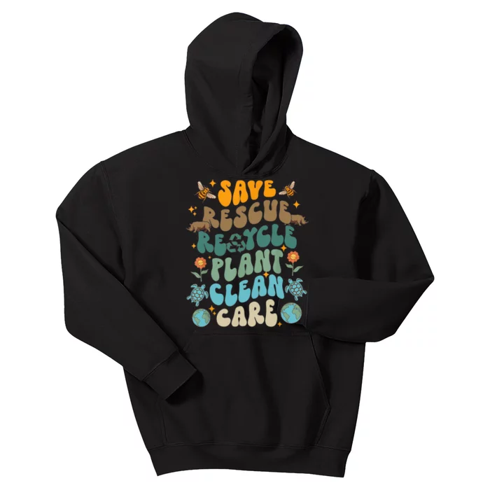 Retro Groovy Save Bees Rescue Animals Recycle Fun Earth Day Kids Hoodie