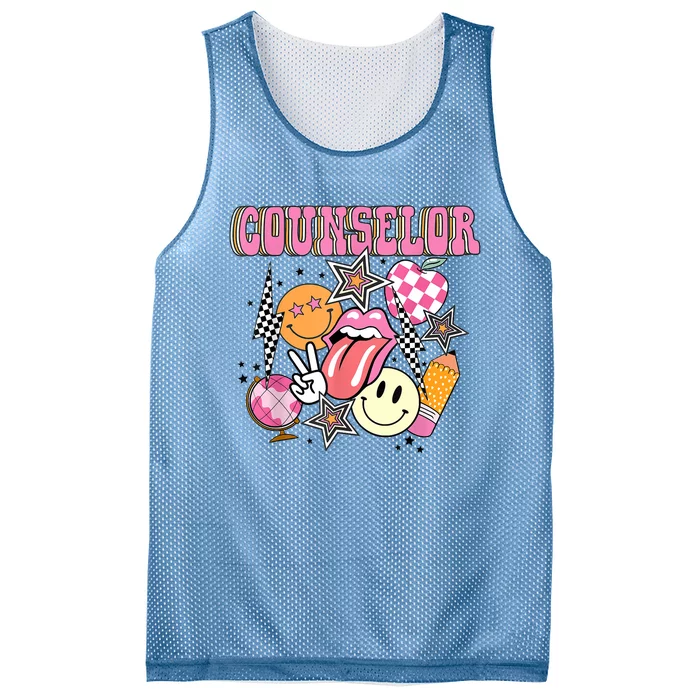 Retro Groovy School Counselor Appreciation Back To School Mesh Reversible Basketball Jersey Tank