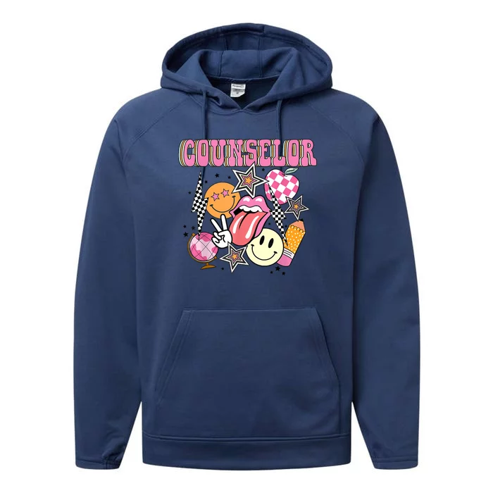 Retro Groovy School Counselor Appreciation Back To School Performance Fleece Hoodie