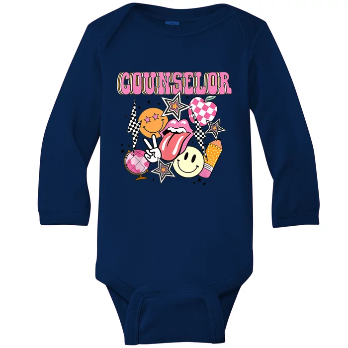 Retro Groovy School Counselor Appreciation Back To School Baby Long Sleeve Bodysuit