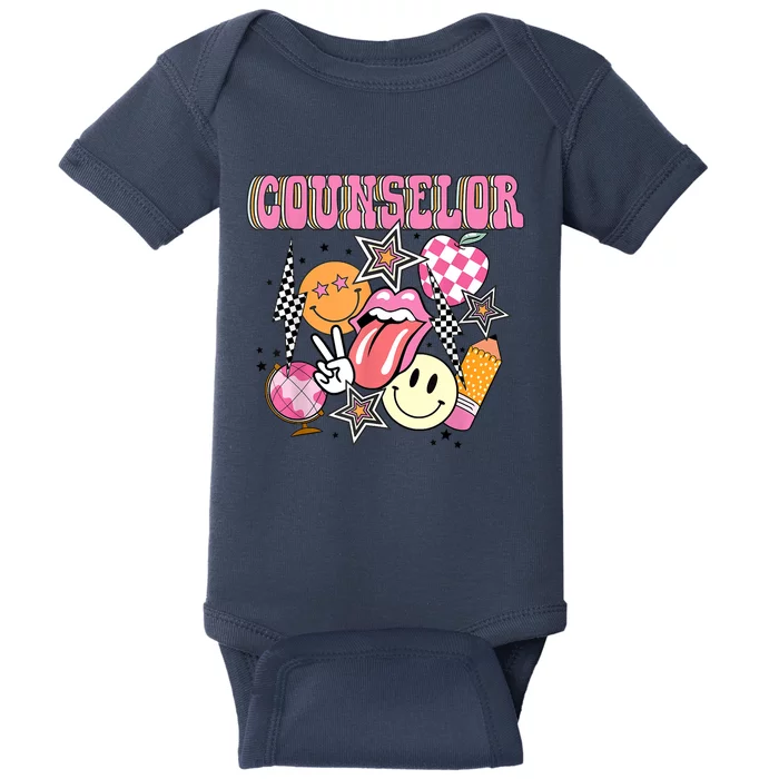 Retro Groovy School Counselor Appreciation Back To School Baby Bodysuit