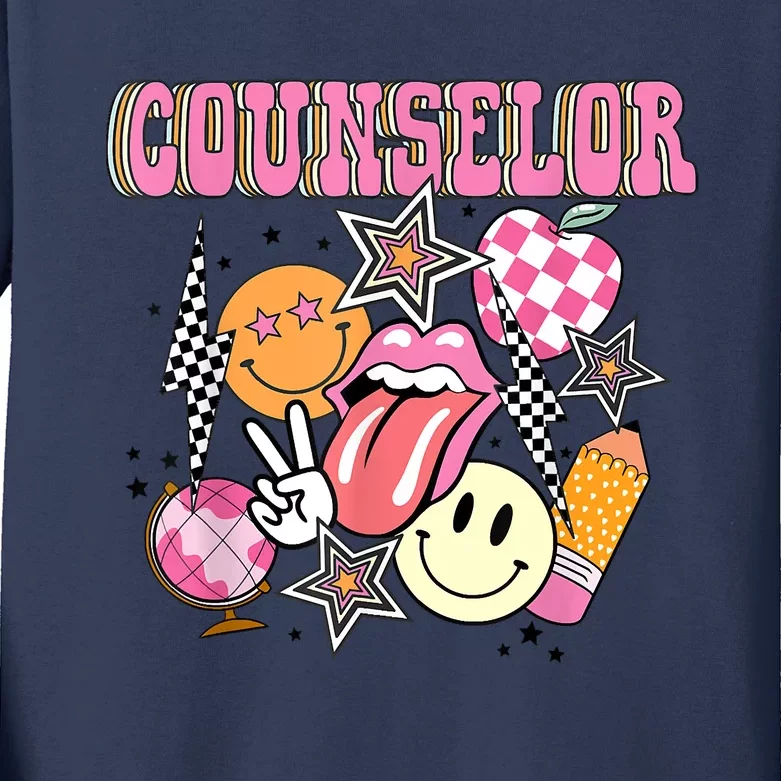 Retro Groovy School Counselor Appreciation Back To School Kids Long Sleeve Shirt