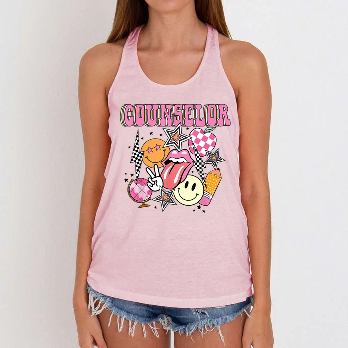 Retro Groovy School Counselor Appreciation Back To School Women's Knotted Racerback Tank