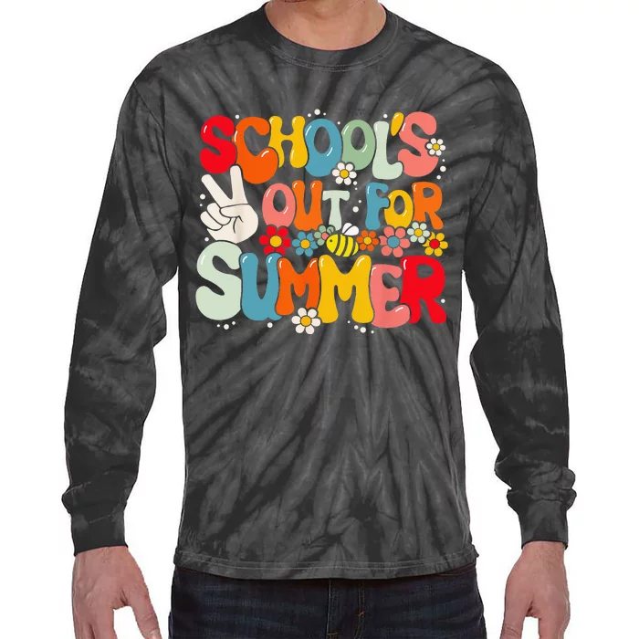 Retro Groovy School's Out For Summer Graduation Teacher Tie-Dye Long Sleeve Shirt