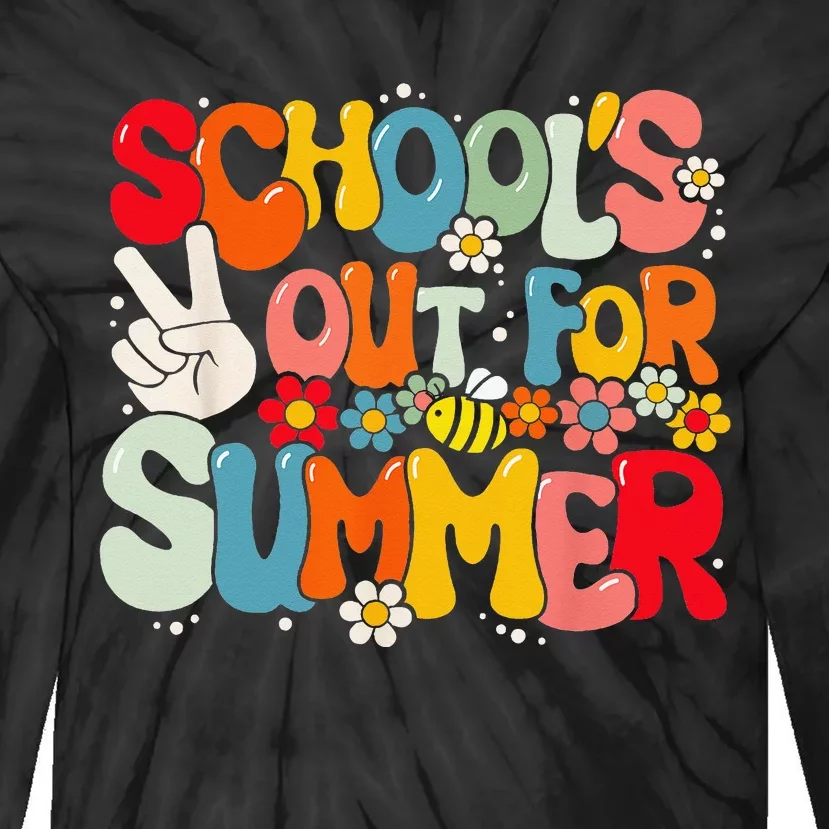 Retro Groovy School's Out For Summer Graduation Teacher Tie-Dye Long Sleeve Shirt