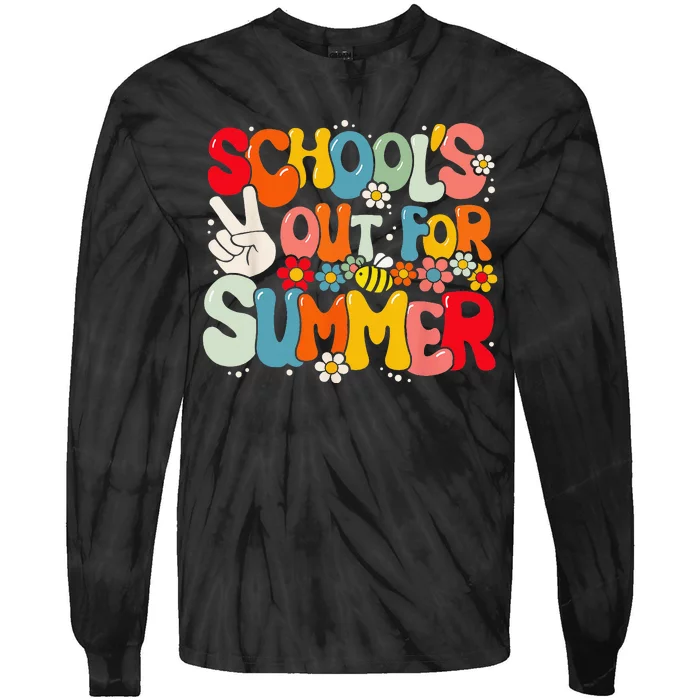 Retro Groovy School's Out For Summer Graduation Teacher Tie-Dye Long Sleeve Shirt