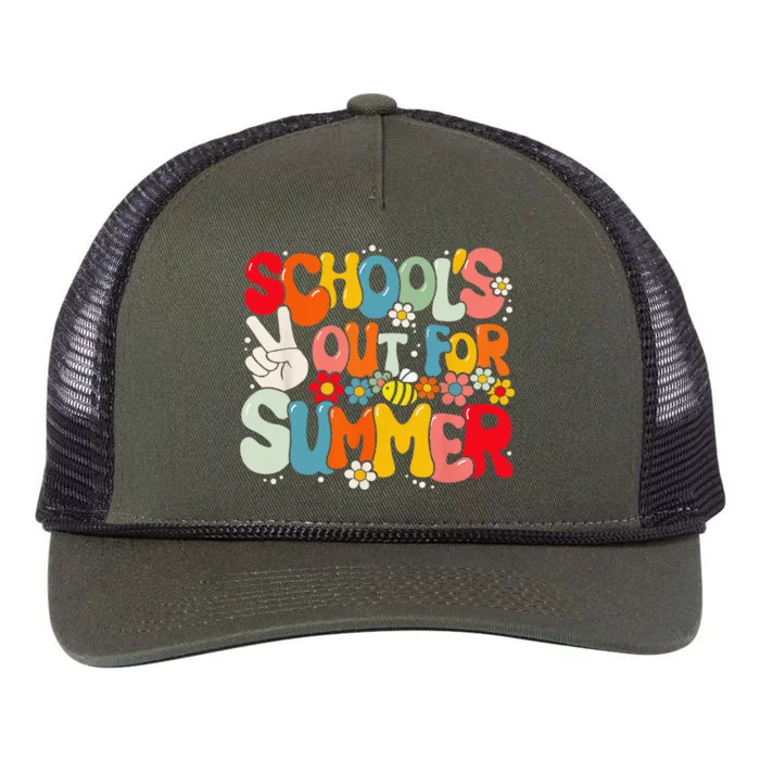 Retro Groovy School's Out For Summer Graduation Teacher Retro Rope Trucker Hat Cap