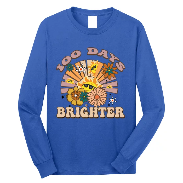 Retro Groovy Sunshine 100 Days Brighter Meaningful Gift Long Sleeve Shirt