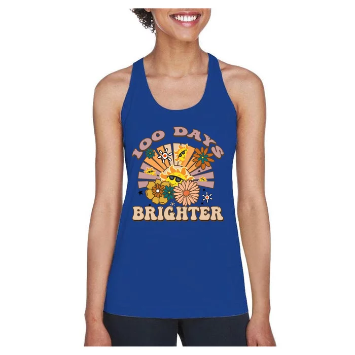 Retro Groovy Sunshine 100 Days Brighter Meaningful Gift Women's Racerback Tank