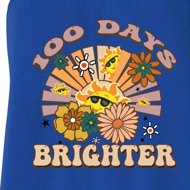 Retro Groovy Sunshine 100 Days Brighter Meaningful Gift Women's Racerback Tank