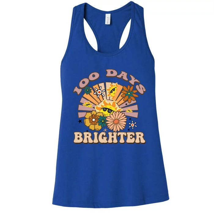 Retro Groovy Sunshine 100 Days Brighter Meaningful Gift Women's Racerback Tank