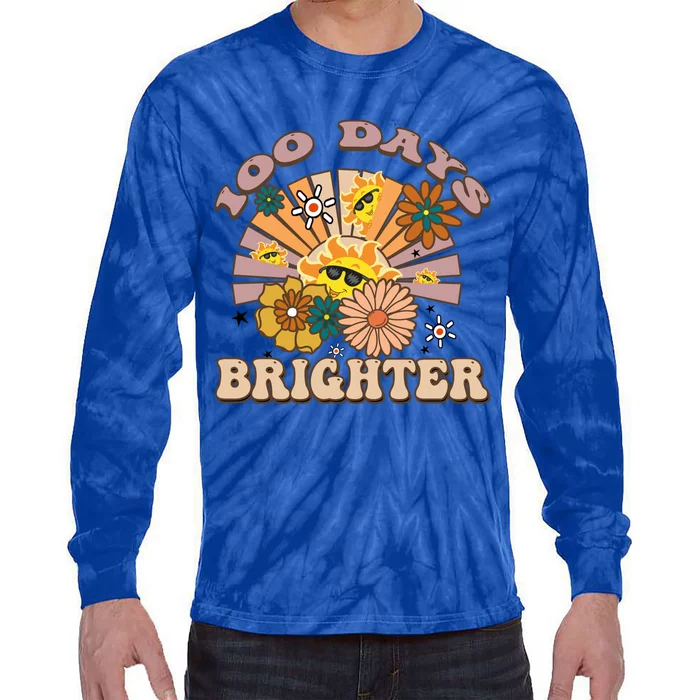 Retro Groovy Sunshine 100 Days Brighter Meaningful Gift Tie-Dye Long Sleeve Shirt