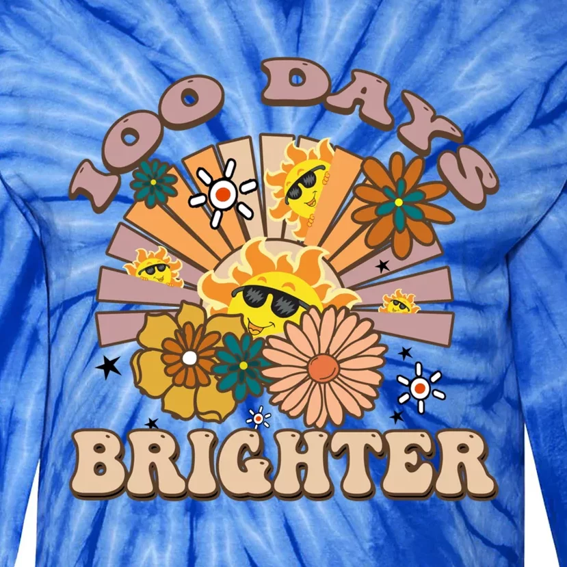 Retro Groovy Sunshine 100 Days Brighter Meaningful Gift Tie-Dye Long Sleeve Shirt