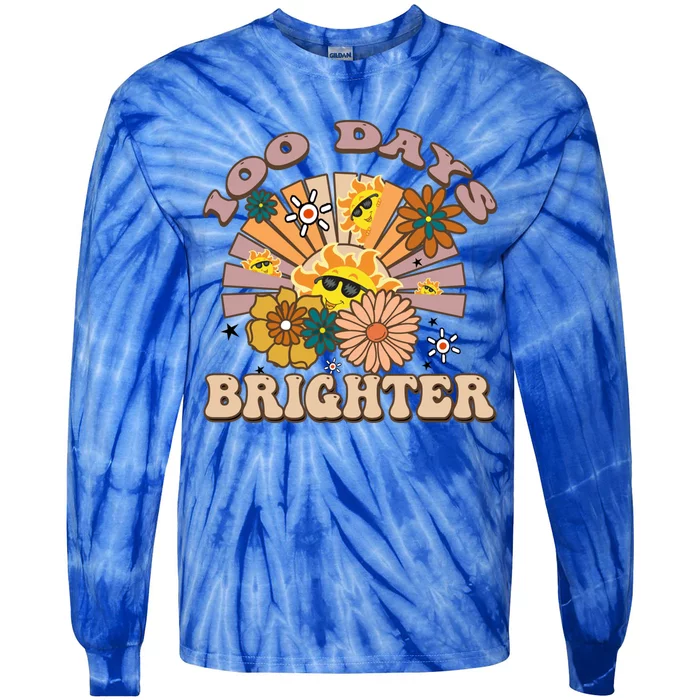 Retro Groovy Sunshine 100 Days Brighter Meaningful Gift Tie-Dye Long Sleeve Shirt