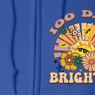 Retro Groovy Sunshine 100 Days Brighter Meaningful Gift Full Zip Hoodie